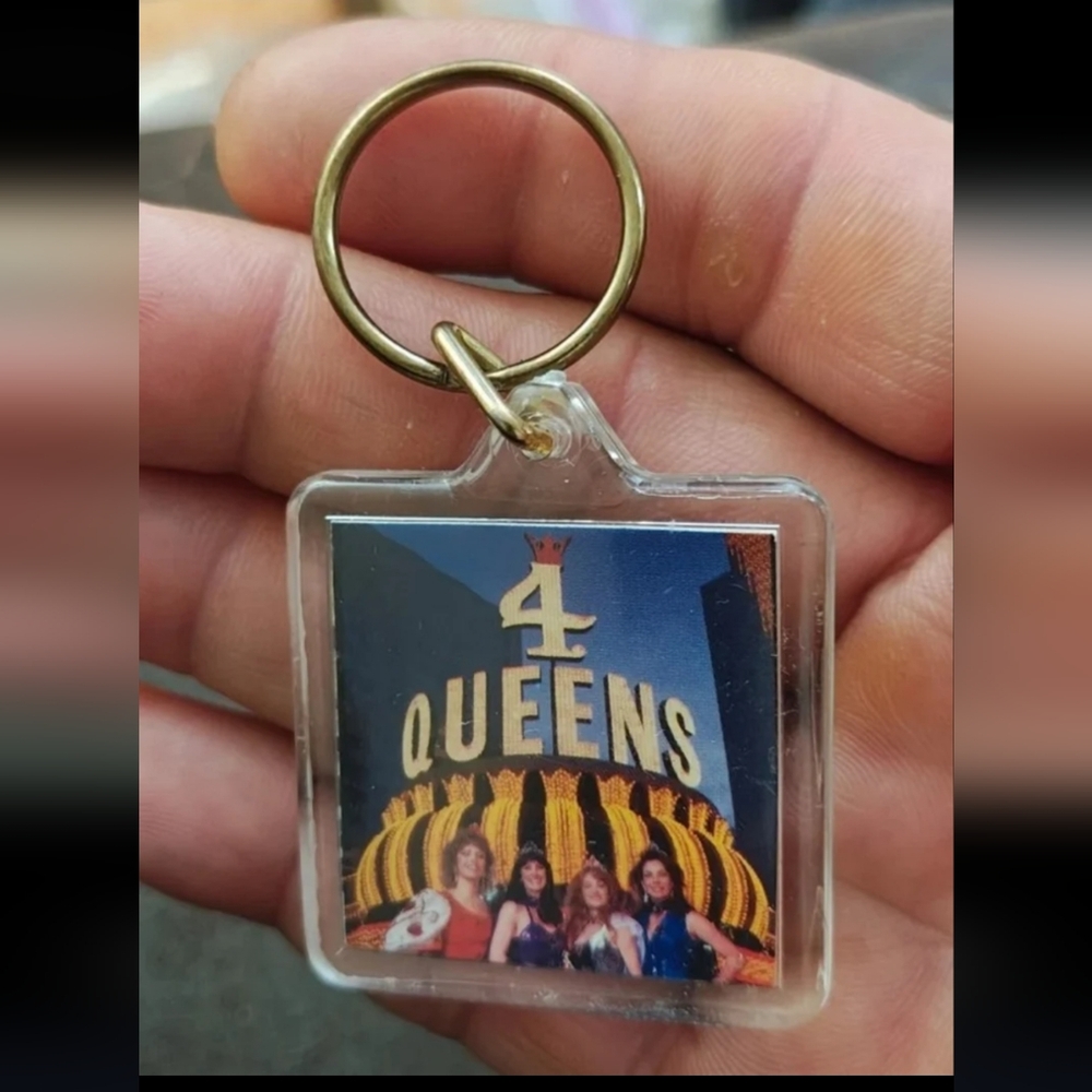 1990s Vintage Four Queens Hotel Casino Downtown Las Vegas Hard Plastic Keychain